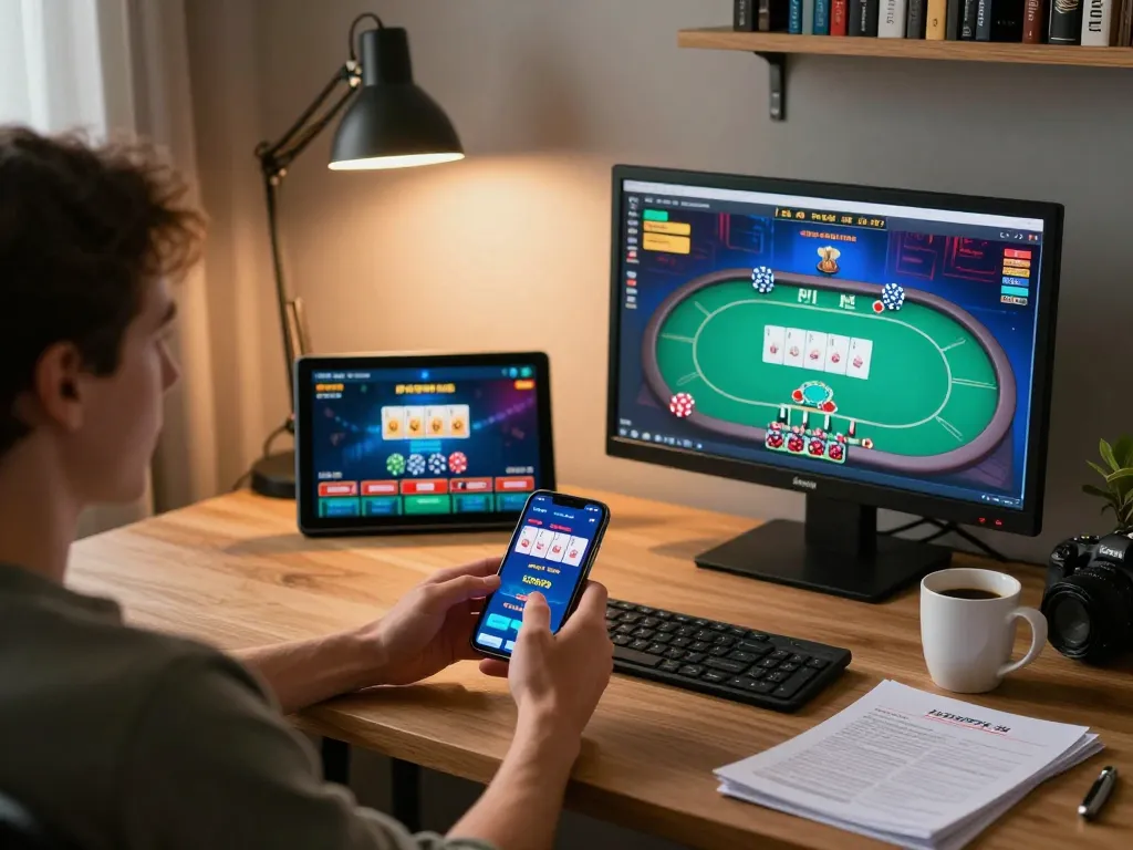 Engaging with PHPVIP app on smartphone in a cozy home gaming setup, displaying live casino game interface.