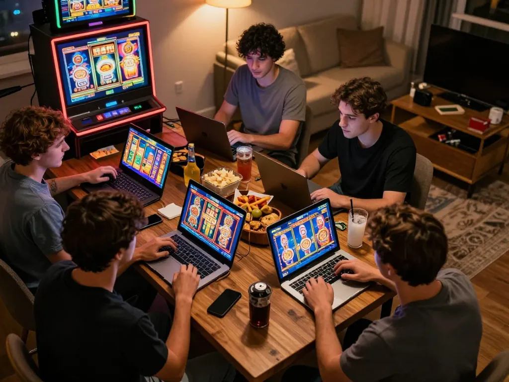 Pemain menikmati sensasi slot online dengan ondel4d, menunjukkan kegembiraan dan interaksi di rumah.