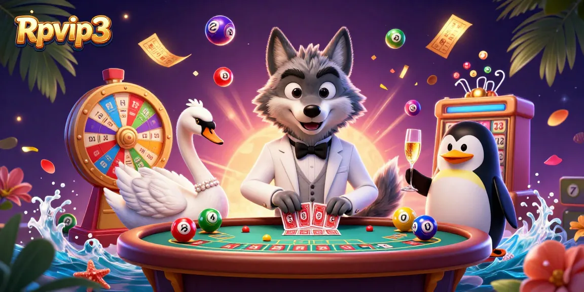 Bergabunglah dalam keseruan dengan Rpvip3 di meja baccarat, menampilkan elemen permainan yang cerah dan karakter.