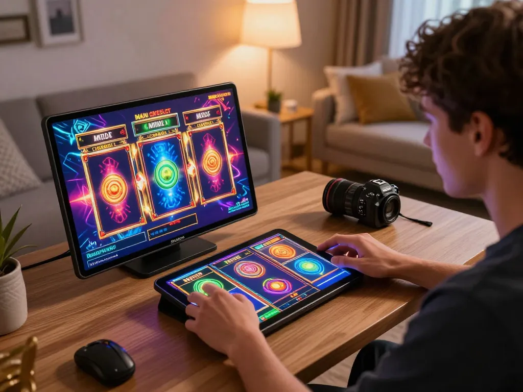 Main OKESlot Deposit Qris Tanpa Potongan illustrated in an immersive online gaming scene with an engaging player setup.