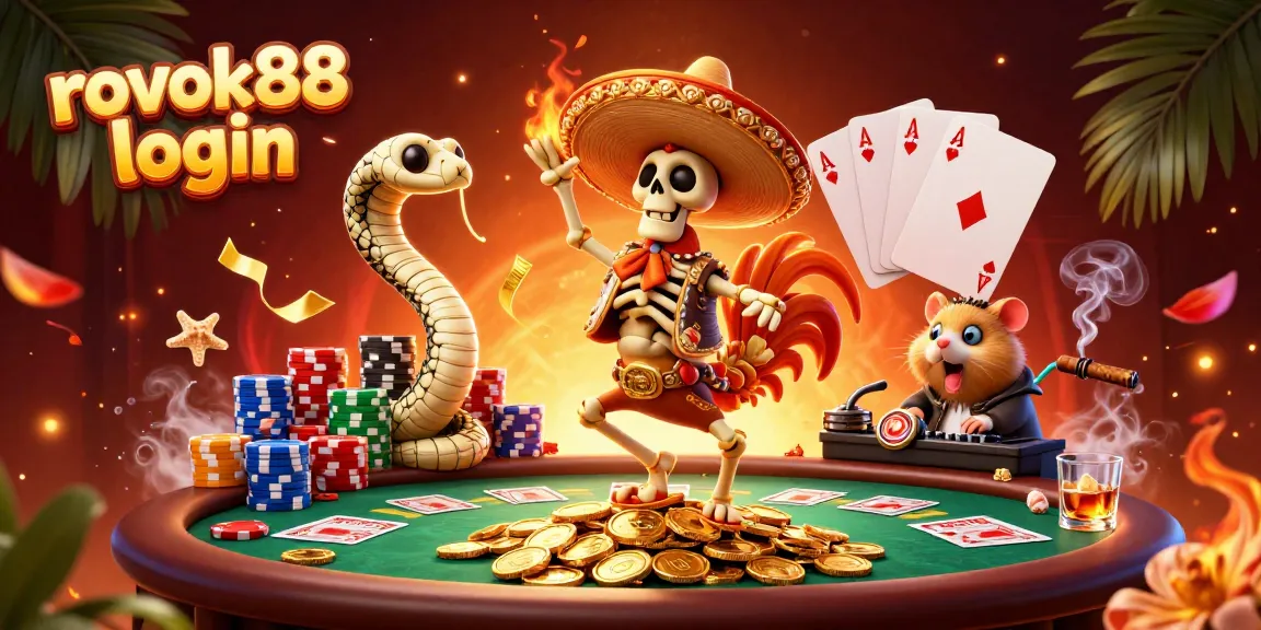 Experience winnings with rokok88 login featuring lively gaming characters and vibrant casino elements.
