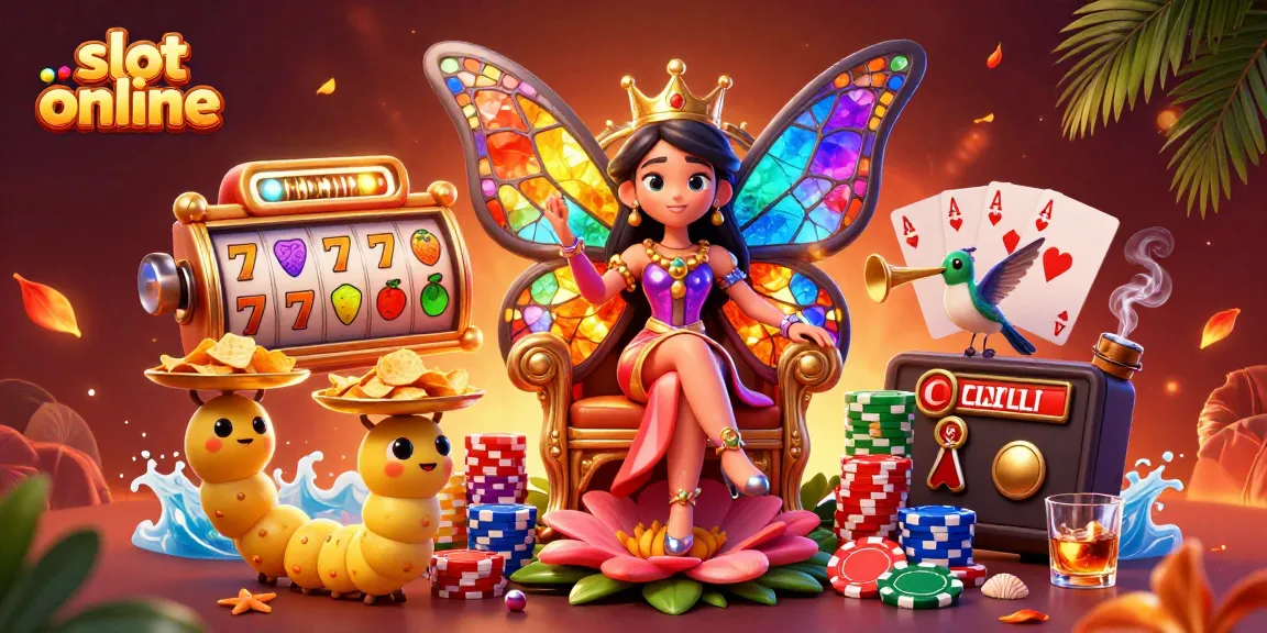 Memenangkan permainan slot online dengan simbol buah dan jackpot yang gemerlap dalam ilustrasi kasino imersif.