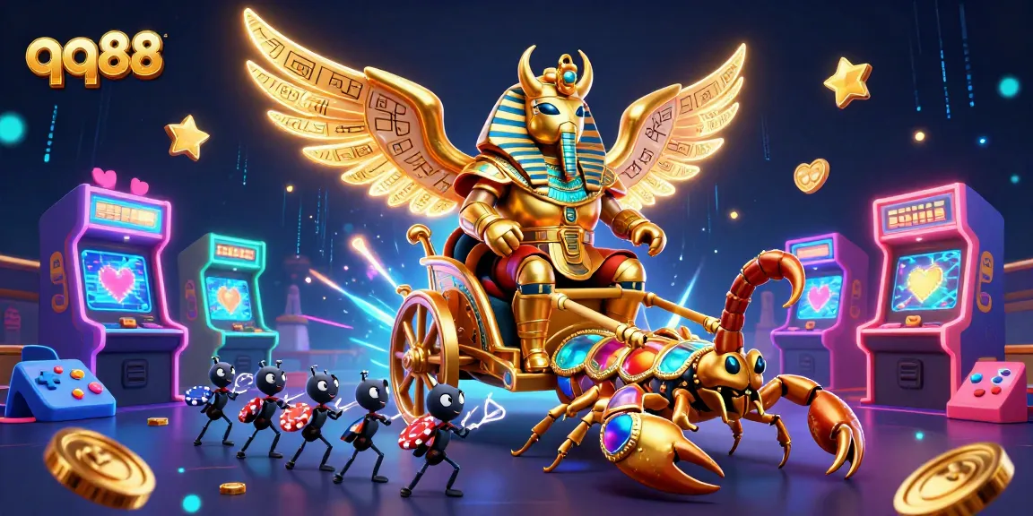 Engage in thrilling casino action with qq88's vibrant 3D artwork featuring gold elements and gaming excitement.