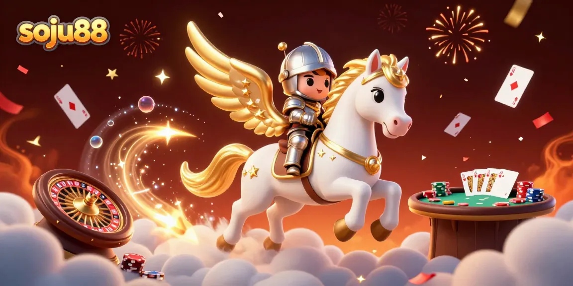 Experience thrilling gameplay at soju88 with a 3D knight navigating a vibrant casino scene.