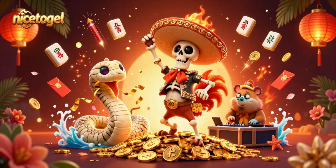 Experience the thrill of winning at nicetogel with vibrant characters celebrating near golden casino treasures.