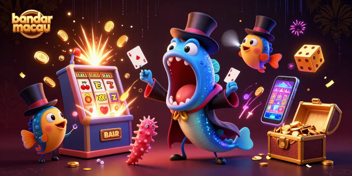 Permainan bandar macau dengan karakter belut, ikan, dan simbol jackpot yang spektakuler.